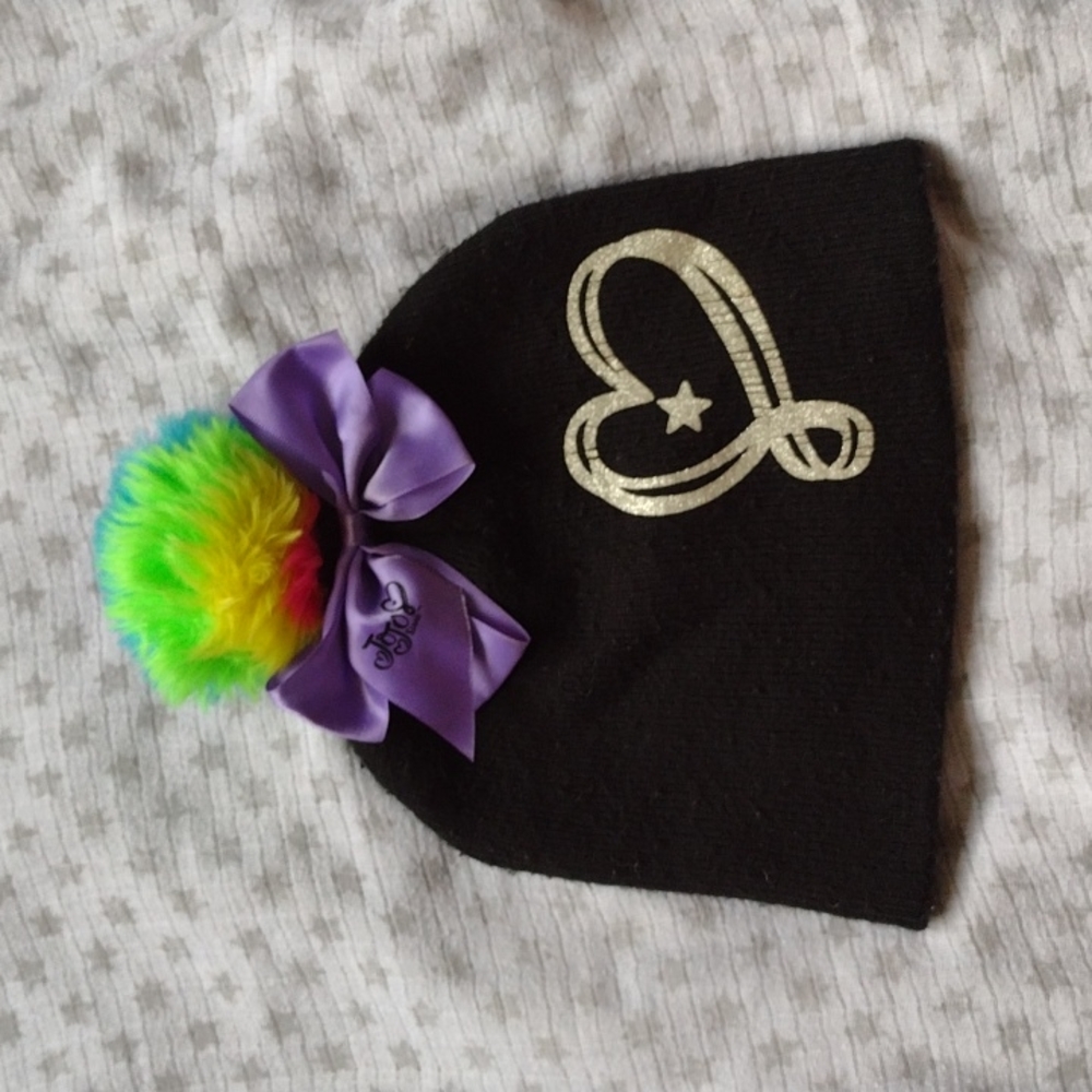 JoJo Siwa Beanie Hat with Bow and Rainbow Fur Ball
